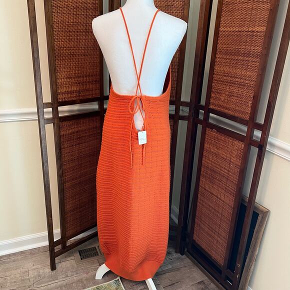 NWT Free People Orange Crochet Maxi Dress FP Beach Knit Bathing Suit Coverup Lrg - Picture 4 of 10